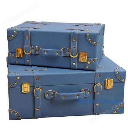 天蓝色皮质手提箱复古箱儿童房男孩房样板房衣橱小号内衣收纳箱