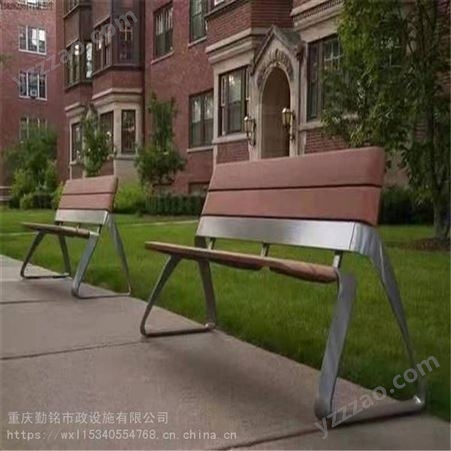 户外长椅菠萝格不锈钢公园椅凳子庭院园林座椅实木坐凳别墅靠背椅长椅