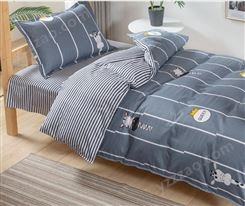 床上用品三件套 蓝格子床单被套枕套 学生单人床品 纯棉印花加工