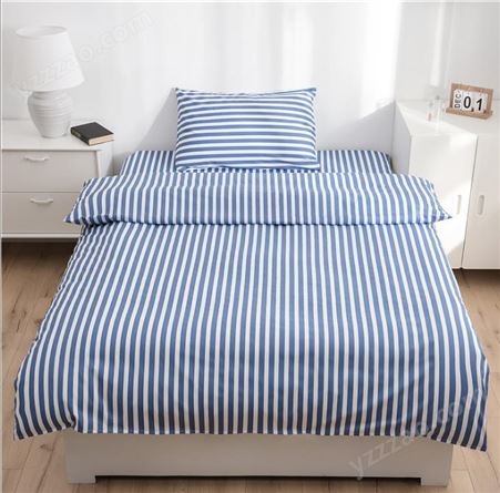 床上用品三件套 蓝格子床单被套枕套 学生单人床品 纯棉印花加工