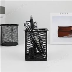 迅想密集金属网纹方形镂空笔筒 简约创意多功能桌面收纳笔座 学生办公通用收纳盒 办公用品 黑色9336