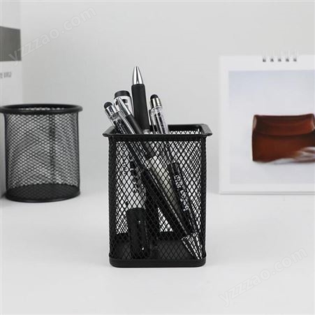 迅想密集金属网纹方形镂空笔筒 简约创意多功能桌面收纳笔座 学生办公通用收纳盒 办公用品 黑色9336