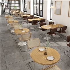 搏德森复古咖啡厅桌椅组合简约设计师奶茶店西餐厅编藤铁艺椅子定制