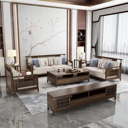 新中式实木沙发搏德森现代简约中式客厅大小户型乌金木沙发组合别墅全屋定制厂家