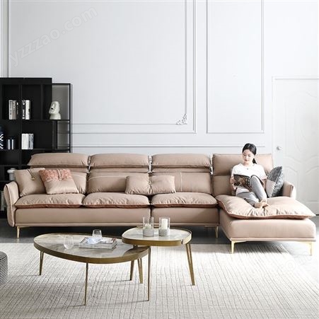 搏德森轻奢科技布乳胶沙发羽绒现代简约转角布艺沙发小户型客厅沙发定制厂家