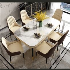 搏德森轻奢大理石餐桌椅组合简约现代岩板餐桌长方形小户型家用吃饭桌子厂家批发
