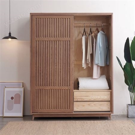 搏德森实木衣柜推拉门现代简约大户型家用卧室储物柜北欧1.6米两门衣橱