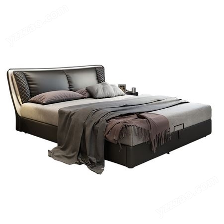 搏德森北欧床现代简约婚床1.8米大床储物实木双人床皮艺主卧软包床定制厂家