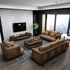 河南实木沙发组合 新中式客厅胡桃木沙发 经济型新中式家具批发